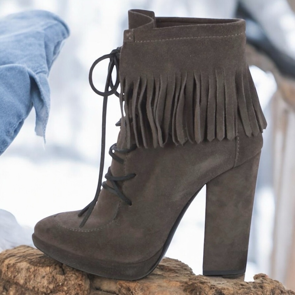 GIUSEPPE ZANOTTI Suede Fringe Lace Up Platform Festival Western Glam Boots‎ 6.5